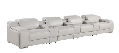 169" Light Gray Italian Leather Reclining USB Sofa