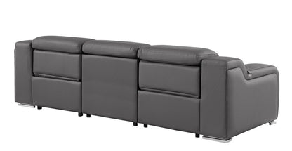 103" Light Gray Italian Leather Reclining USB Sofa
