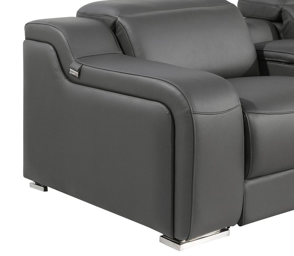 103" Light Gray Italian Leather Reclining USB Sofa