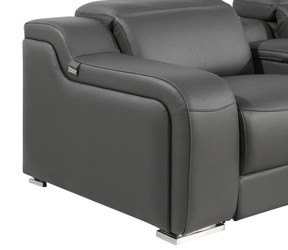 103" Light Gray Italian Leather Reclining USB Sofa