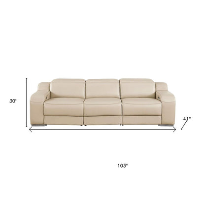 103" Light Gray Italian Leather Reclining USB Sofa