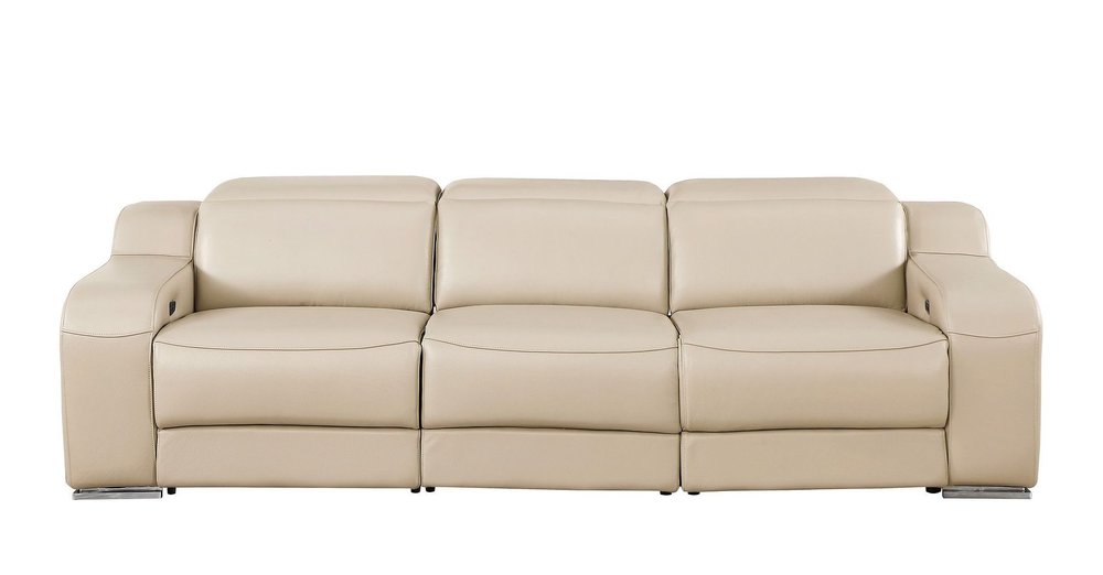 103" Light Gray Italian Leather Reclining USB Sofa