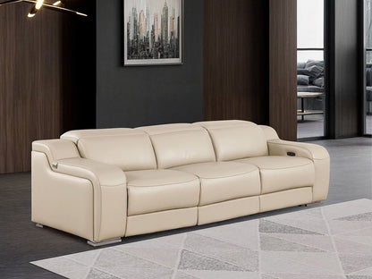 103" Light Gray Italian Leather Reclining USB Sofa