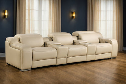 129" Light Gray Italian Leather Reclining USB Sofa