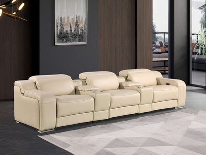 129" Light Gray Italian Leather Reclining USB Sofa