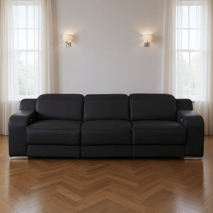 103" Light Gray Italian Leather Reclining USB Sofa
