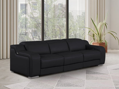 103" Light Gray Italian Leather Reclining USB Sofa