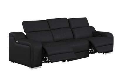 103" Light Gray Italian Leather Reclining USB Sofa