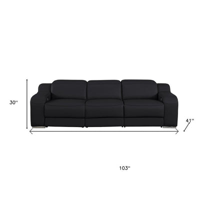 103" Light Gray Italian Leather Reclining USB Sofa