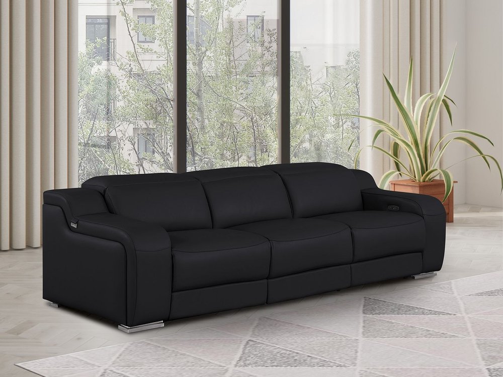 103" Light Gray Italian Leather Reclining USB Sofa