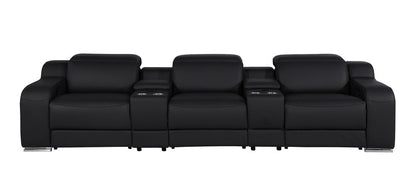 129" Light Gray Italian Leather Reclining USB Sofa