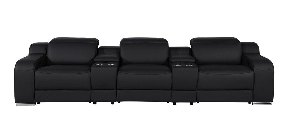 129" Light Gray Italian Leather Reclining USB Sofa
