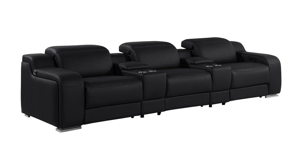 129" Light Gray Italian Leather Reclining USB Sofa