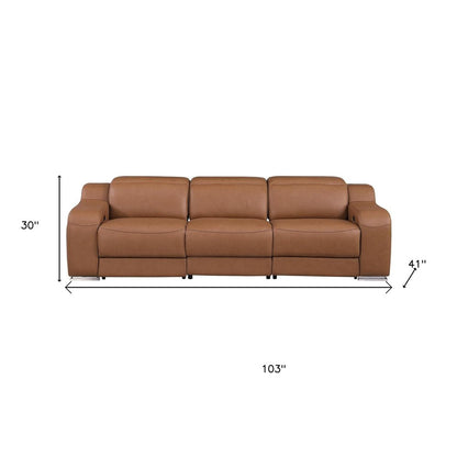103" Light Gray Italian Leather Reclining USB Sofa