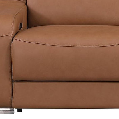 103" Light Gray Italian Leather Reclining USB Sofa