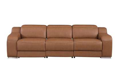 103" Light Gray Italian Leather Reclining USB Sofa