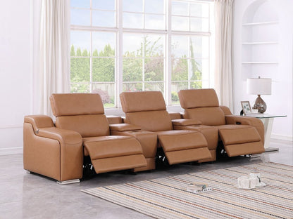 129" Light Gray Italian Leather Reclining USB Sofa