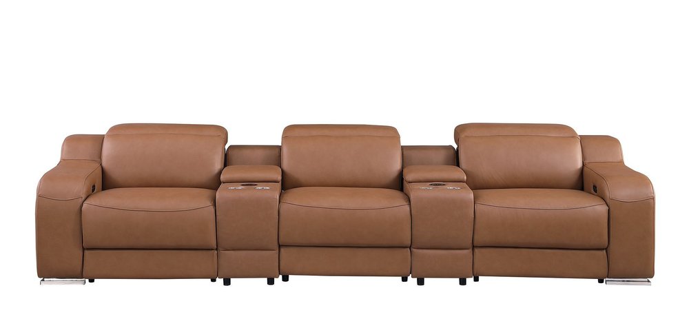 129" Light Gray Italian Leather Reclining USB Sofa