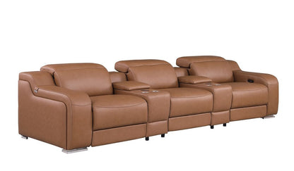 129" Light Gray Italian Leather Reclining USB Sofa