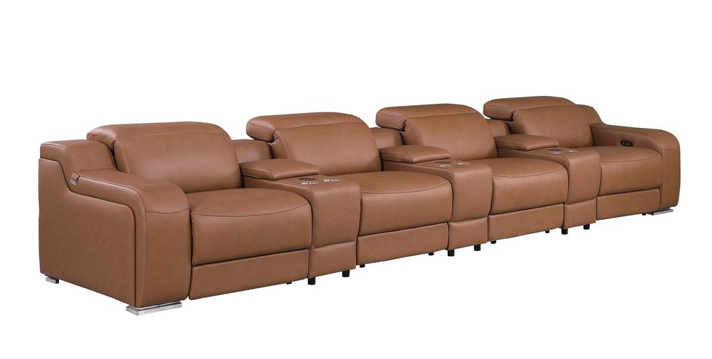 169" Light Gray Italian Leather Reclining USB Sofa