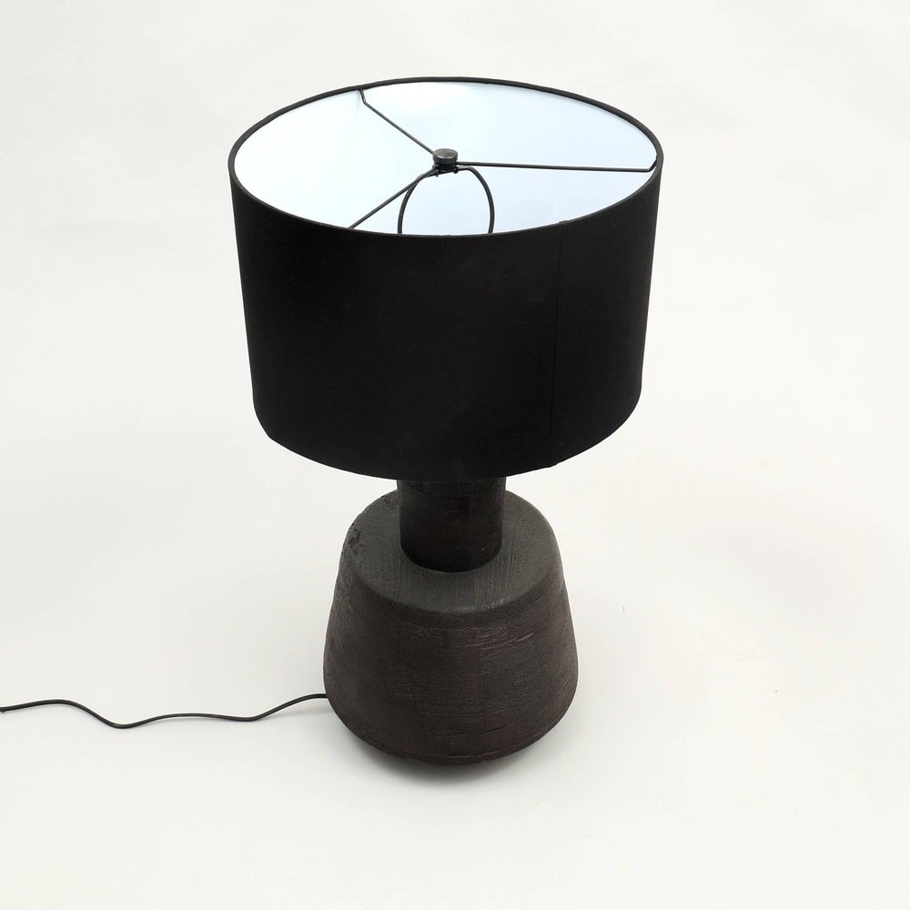 29" Distressed Black Solid Wood Urn Table Lamp With Black Drum Shade