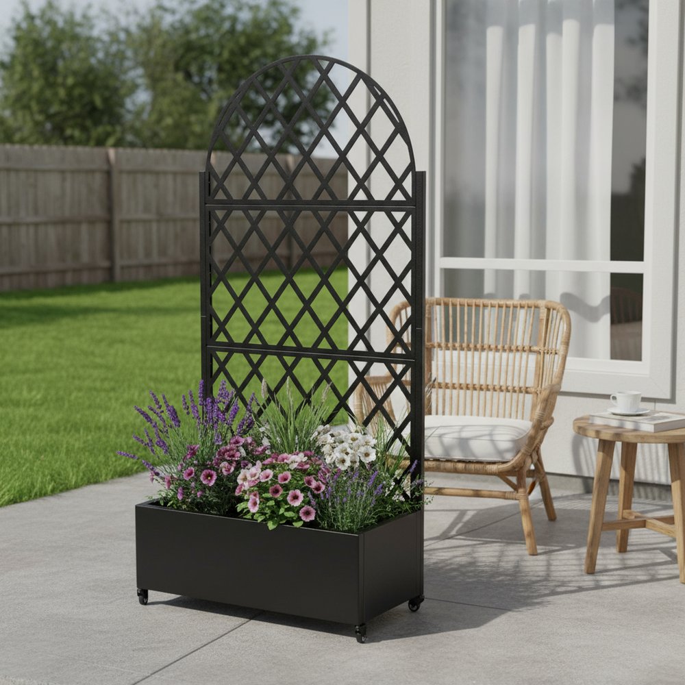 72" X 35" Black Metal Rectangular Planter Box