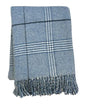 50" X 67" Denim Blue And White Cotton Blend Woven Plaid Throw Blanket with Fringe