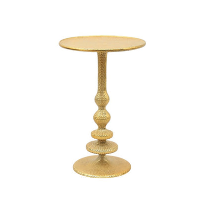 24" Antiqued Gold Aluminum Round Pedestal End Table