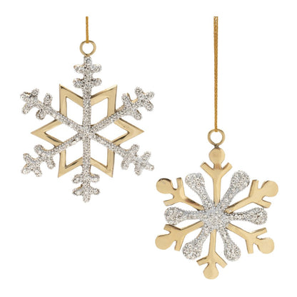 Set of Two Gold And Gray Shatterproof Metal Hanging Figurine Ornaments