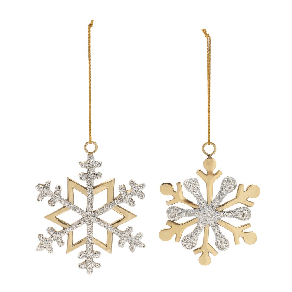 Set of Two Gold And Gray Shatterproof Metal Hanging Figurine Ornaments