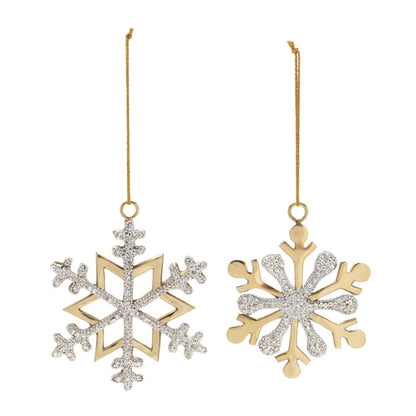 Set of Two Gold And Gray Shatterproof Metal Hanging Figurine Ornaments