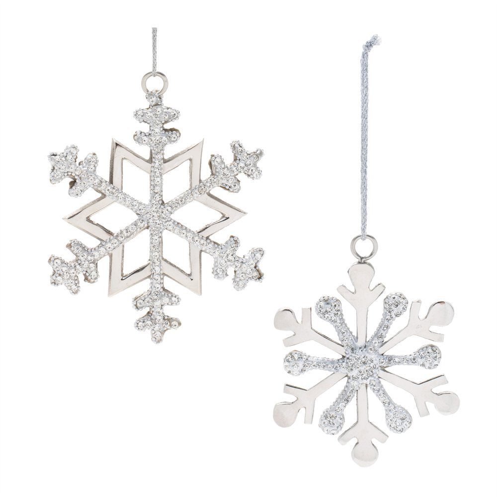 Set of Two Silver Shatterproof Metal Hanging Figurine Ornaments