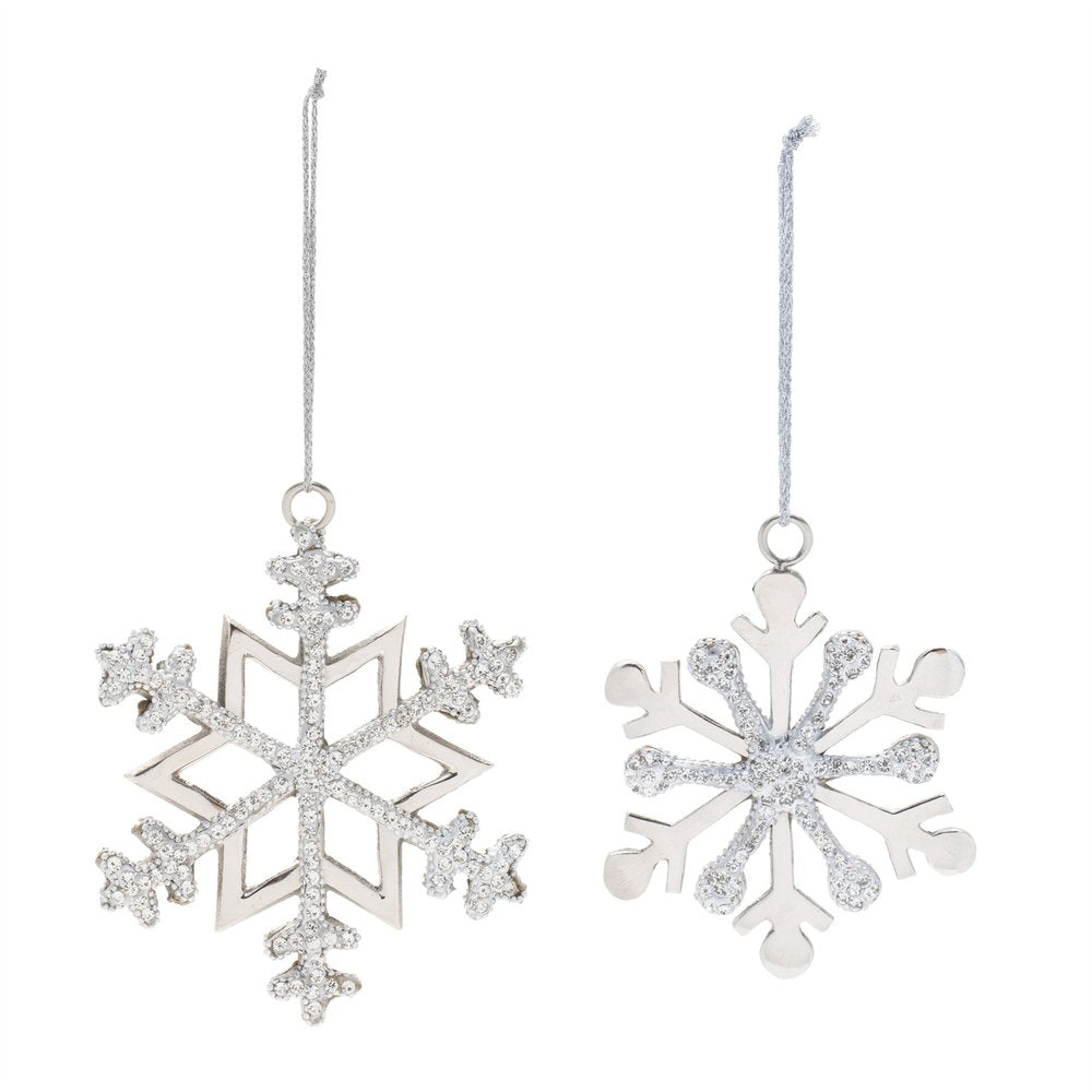 Set of Two Silver Shatterproof Metal Hanging Figurine Ornaments