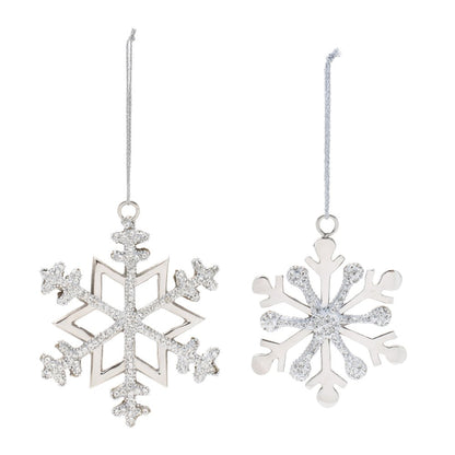 Set of Two Silver Shatterproof Metal Hanging Figurine Ornaments