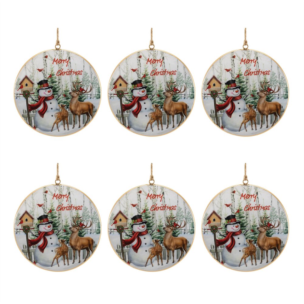 Set of Six White Brown And Red Shatterproof Iron Hanging Figurine Ornaments