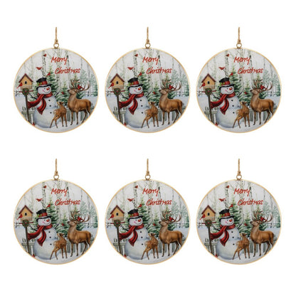 Set of Six White Brown And Red Shatterproof Iron Hanging Figurine Ornaments