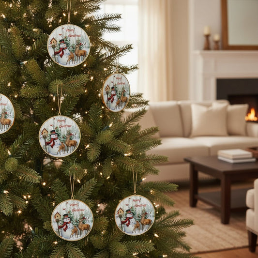 Set of Six White Brown And Red Shatterproof Iron Hanging Figurine Ornaments