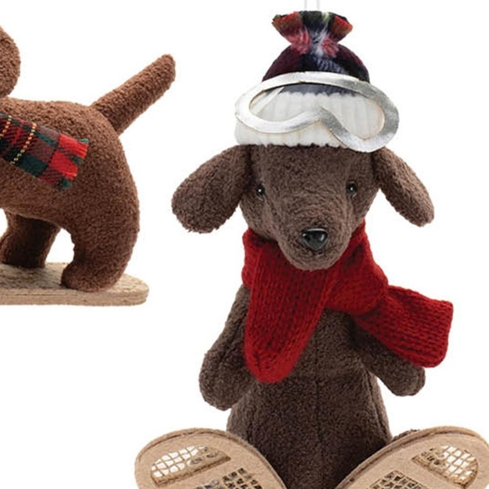 Set of Six Red Brown And Beige Shatterproof Hanging Figurine Ornaments