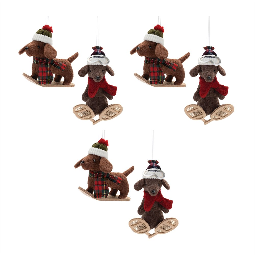 Set of Six Red Brown And Beige Shatterproof Hanging Figurine Ornaments