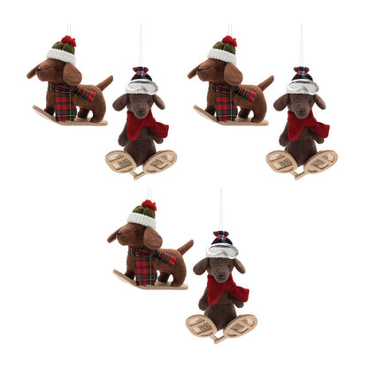 Set of Six Red Brown And Beige Shatterproof Hanging Figurine Ornaments