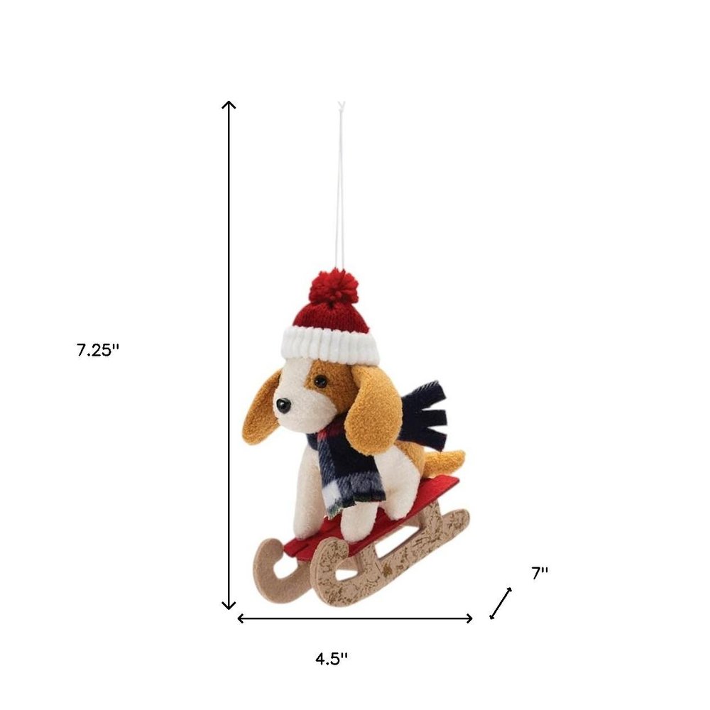 Set of Six Red White And Beige Shatterproof Hanging Figurine Ornaments