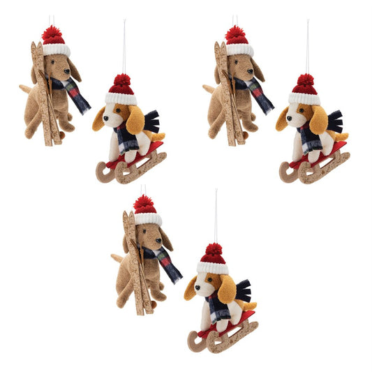 Set of Six Red White And Beige Shatterproof Hanging Figurine Ornaments