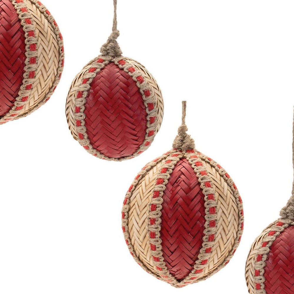 Set of Two Red And Beige Hanging Figurine Ornaments