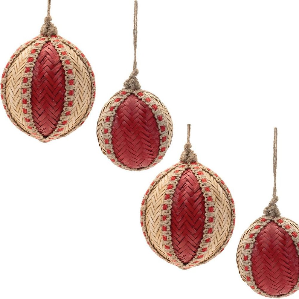 Set of Two Red And Beige Hanging Figurine Ornaments