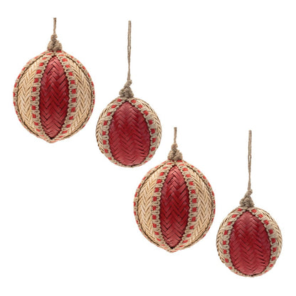 Set of Two Red And Beige Hanging Figurine Ornaments