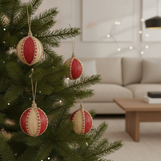 Set of Two Red And Beige Hanging Figurine Ornaments