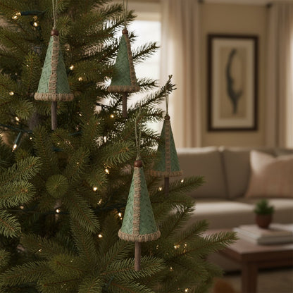 Set of Two Green And Beige Hanging Figurine Ornaments