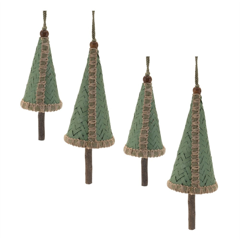 Set of Two Green And Beige Hanging Figurine Ornaments