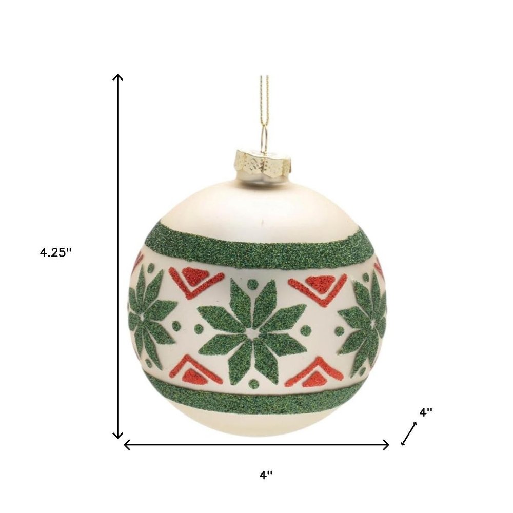 Set of Six Green And Red Glass Ball Ornaments