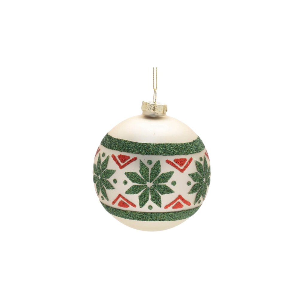 Set of Six Green And Red Glass Ball Ornaments